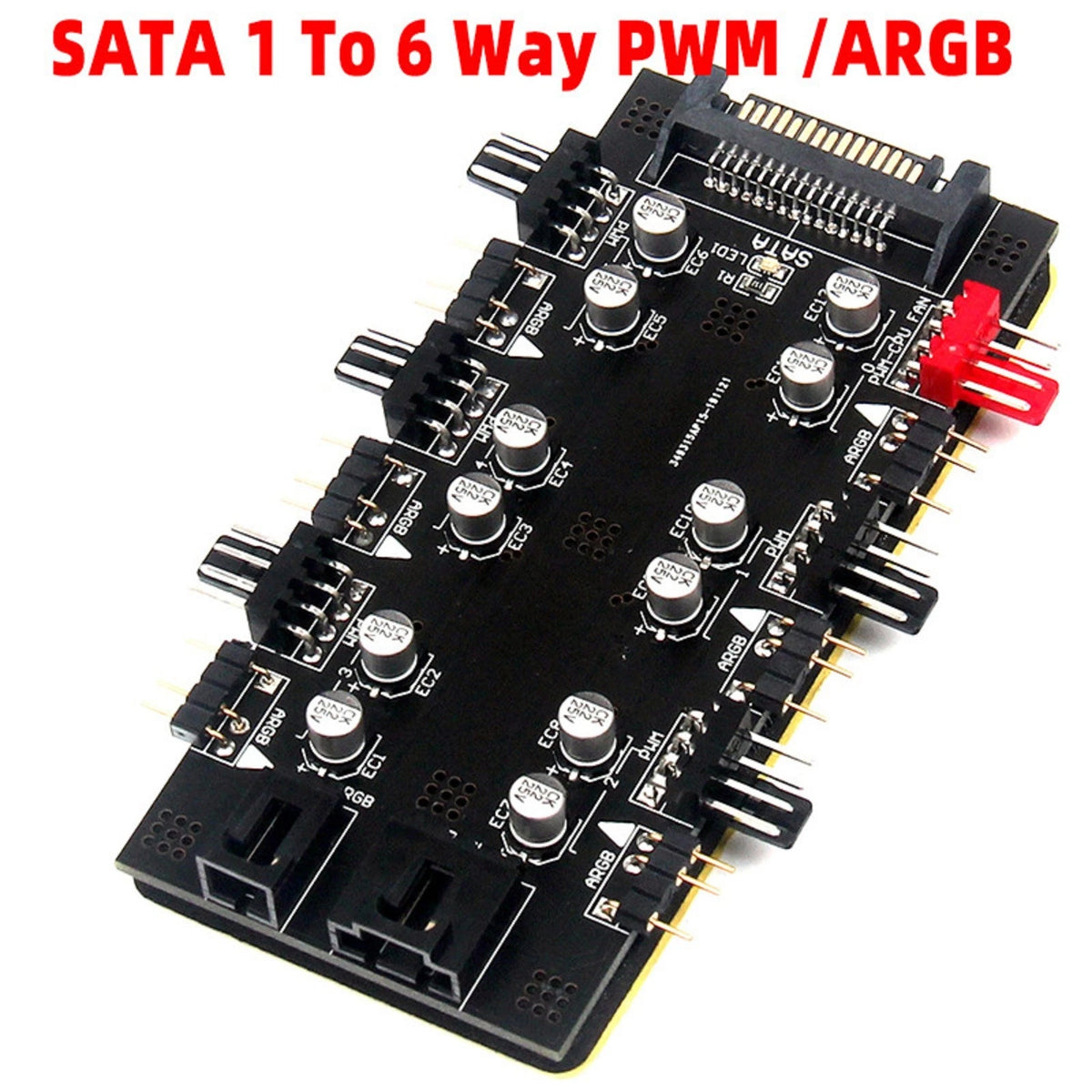 SATA 1 to 6 Way PWM /ARGB Device Expander 4Pin Cooling Fans Hub Splitter Adapter
