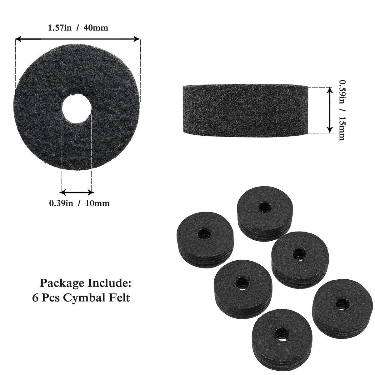 23-Piece Cymbal Accessory Set - Hi-Hat Clutch & Cup Felts, 23 Pieces, Black