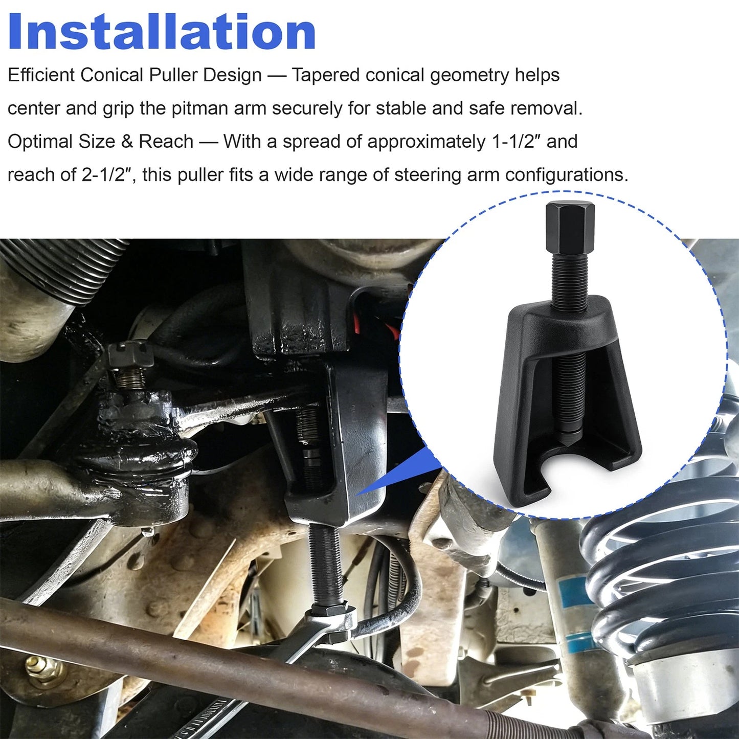 Heavy Duty Pitman Arm Puller Tool, Conical Style with High-Torque Forcing Screw