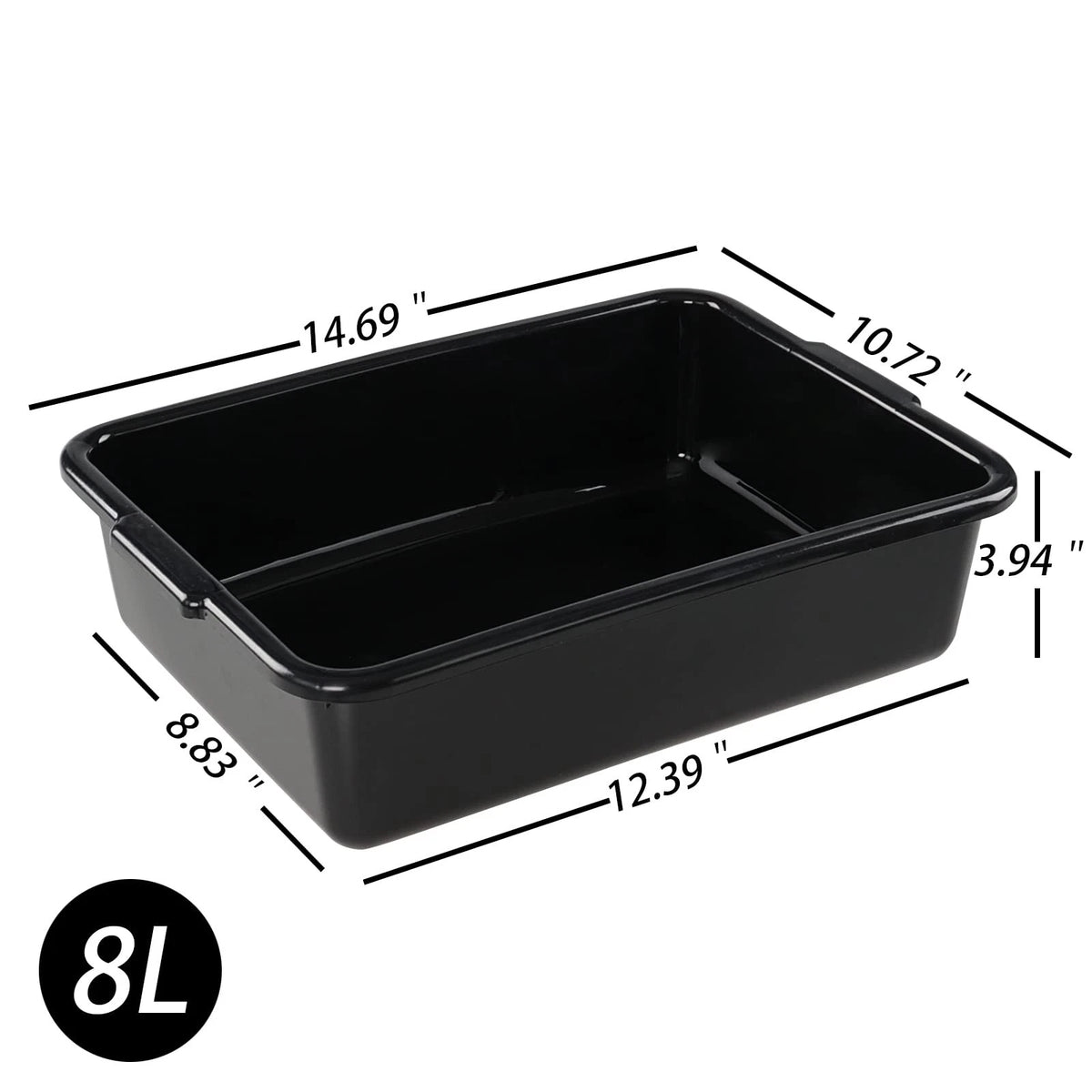 Jekiyo 4 Pack Small Commercial Bus Tub Box, 8 Liter Plastic 8 L, Black