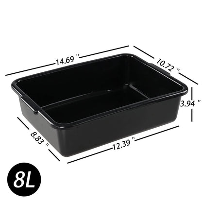 Jekiyo 4 Pack Small Commercial Bus Tub Box, 8 Liter Plastic 8 L, Black