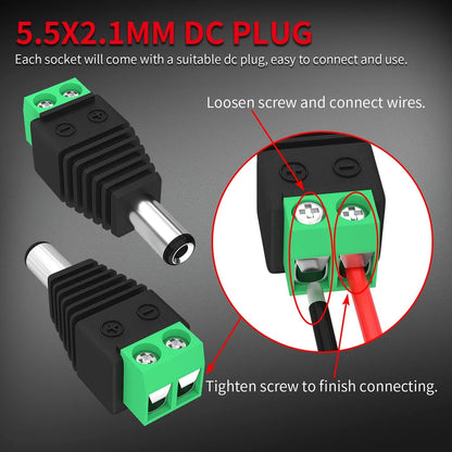 DaierTek DC Jack 5.5x2.1MM Pre-Wired Female Power Panel Mount METAL