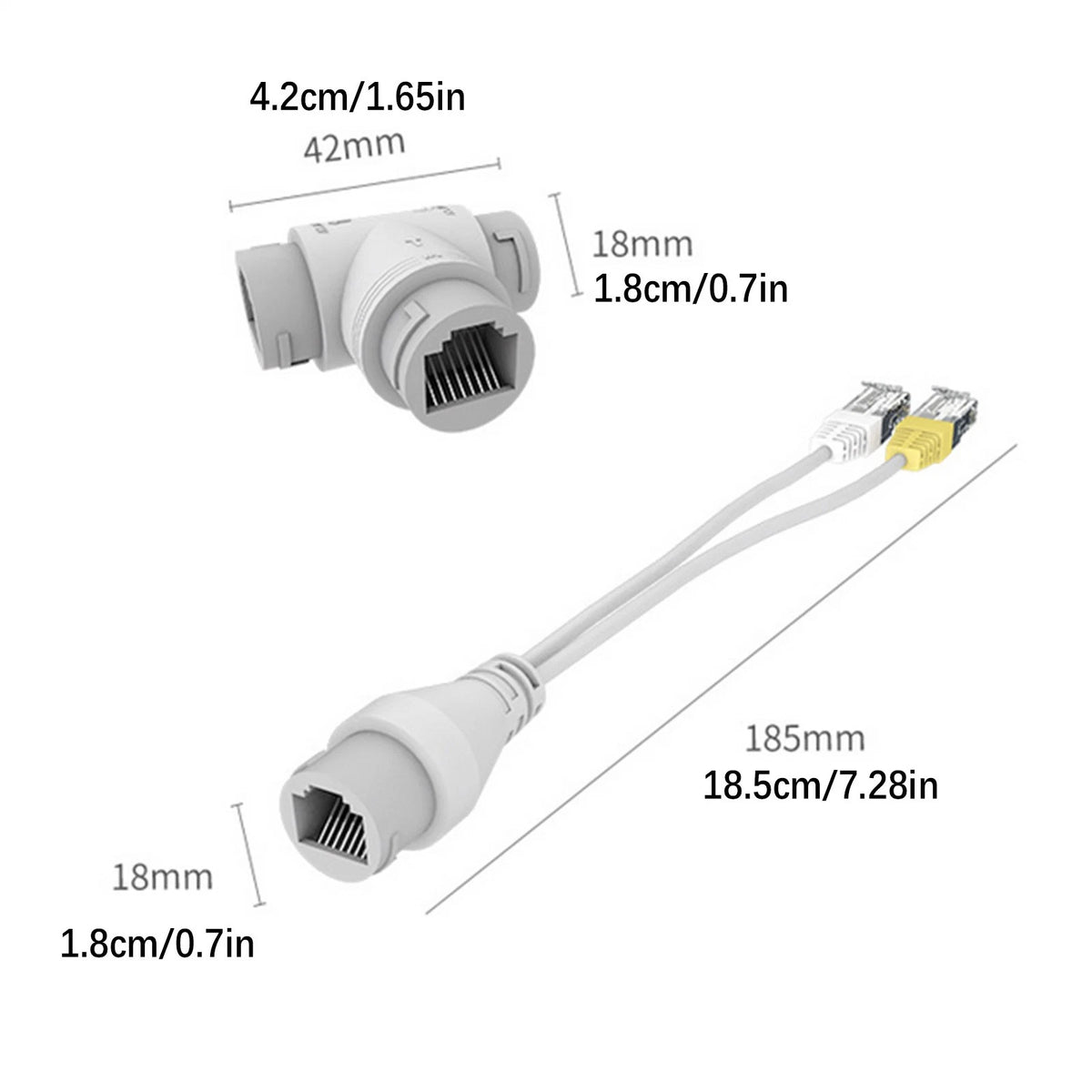 1Set POE Splitter 2-in-1 Network Cabling Connector Three-way RJ45 Connector