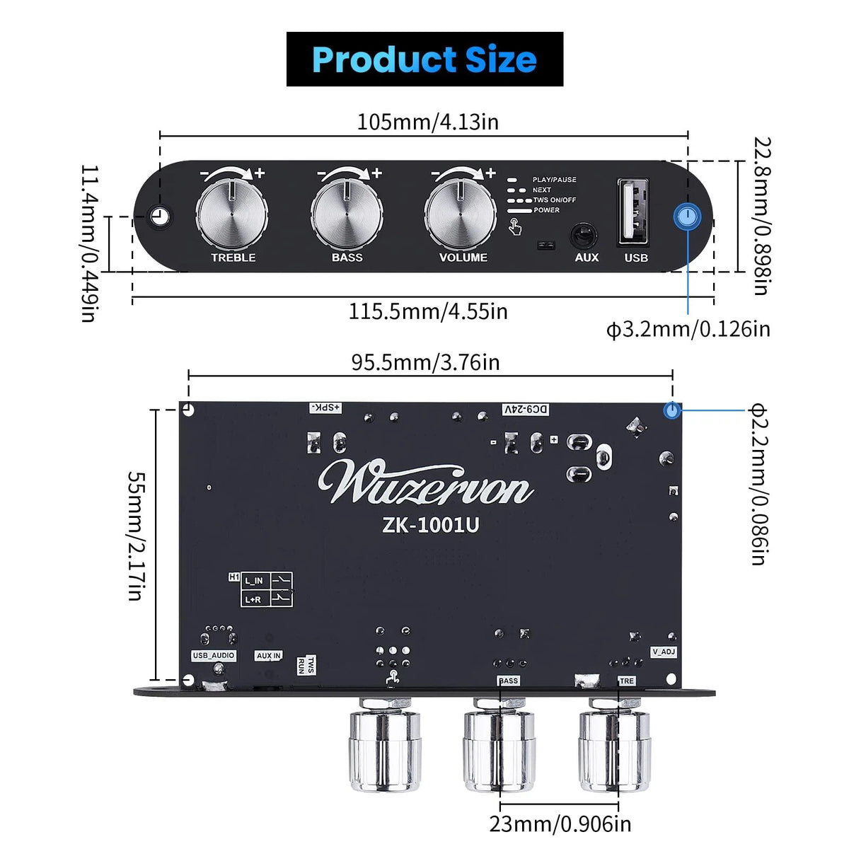 ZK-1001U Amp Bluetooth 5.3 Mono Amplifier Board with TWS, Black4