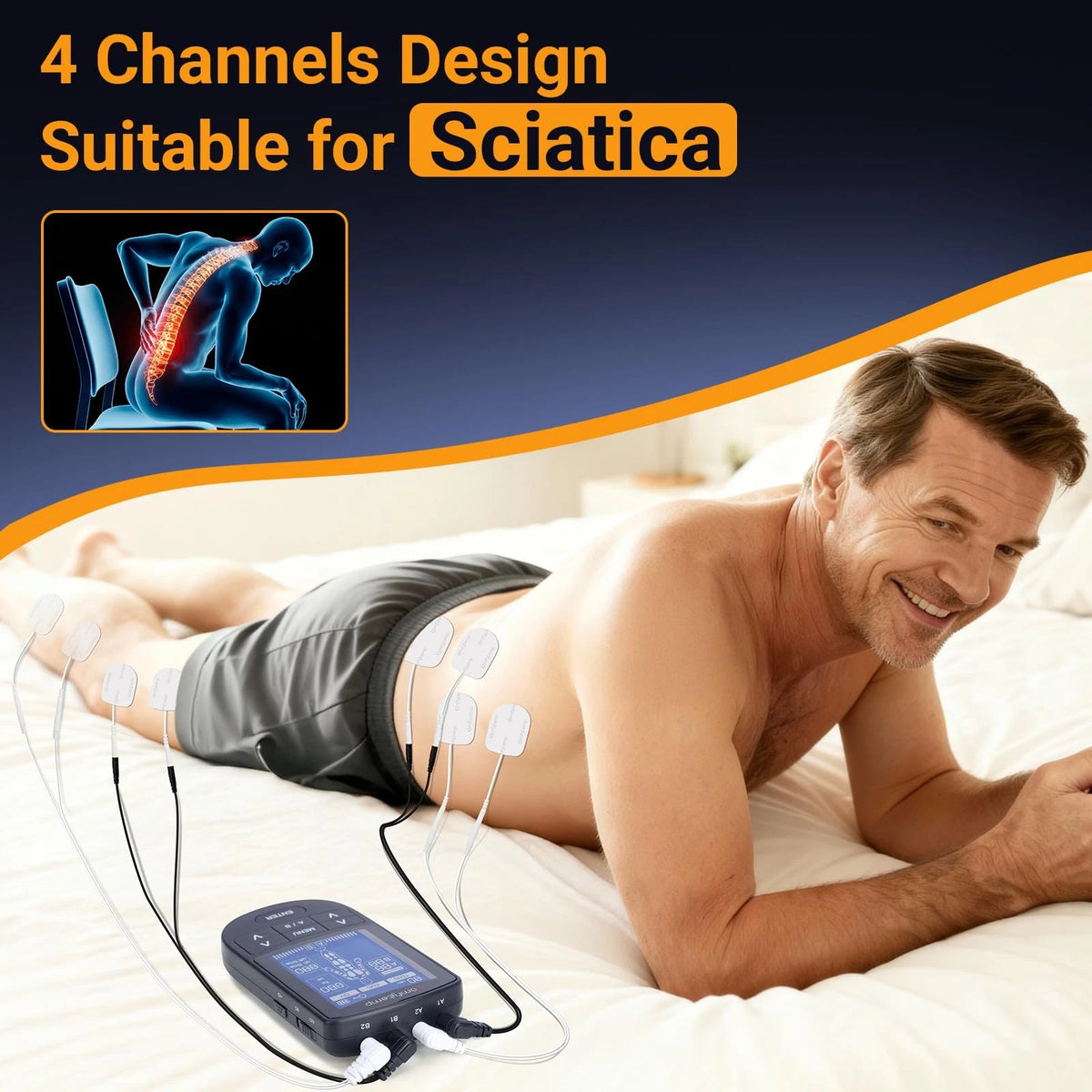 Comfytemp 4 Outputs TENS Unit for Sciatica Cover Multiple 4 Channels, Black