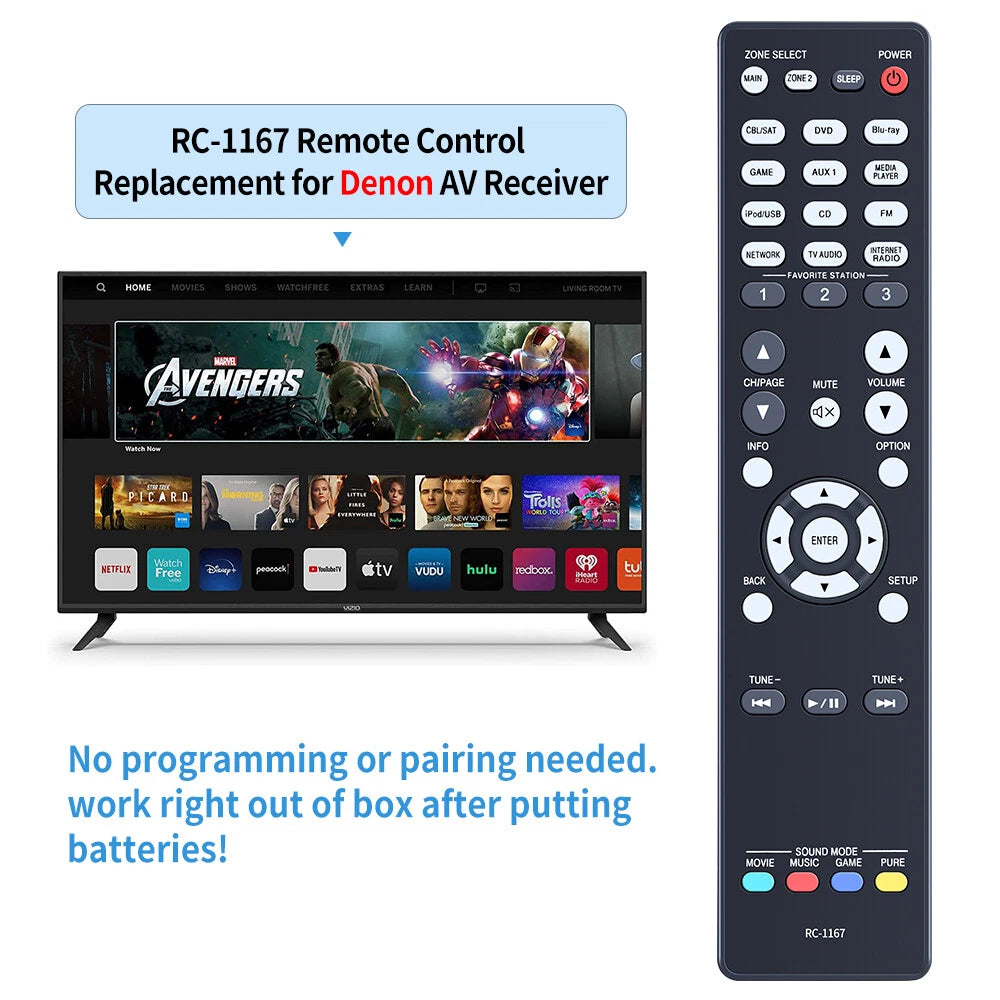 RC-1167 Remote Control For Denon AV Receiver AVR-E400 AVR-X2000 AVR-1913