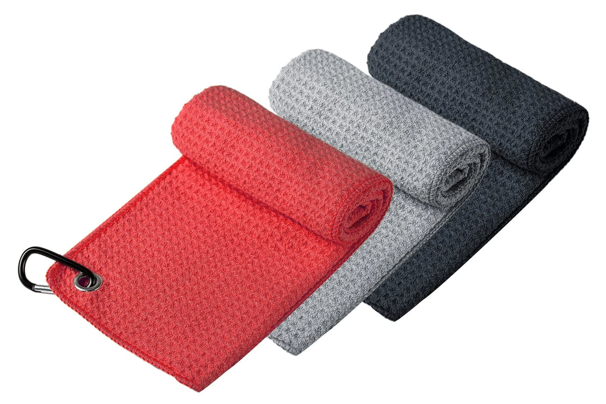 Handy Picks Microfiber Golf Towel (16" X 16") with 16" x 16", Black/Grey/Red