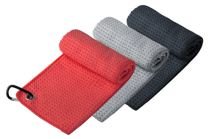 Handy Picks Microfiber Golf Towel (16" X 16") with 16" x 16", Black/Grey/Red