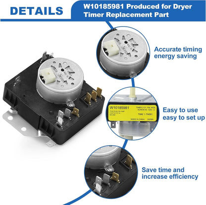 W10185981 Dryer Timer Replacement for Whirlpool Maytag KitchenAid Black