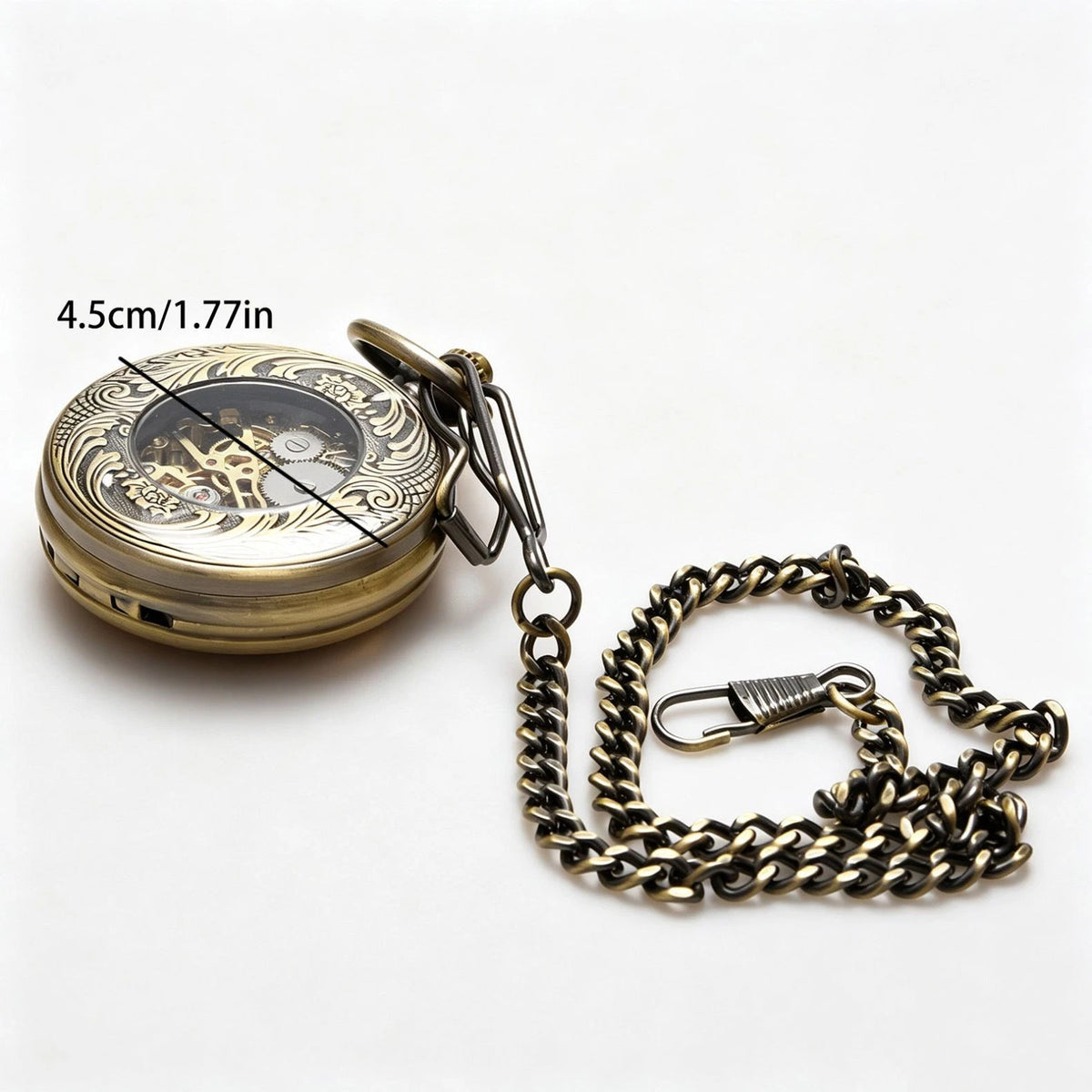 Classic Mechanical Black Steampunk Skeleton Pocket Watch with Chain For Men