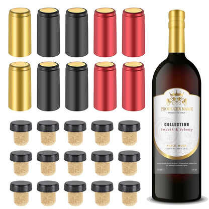 Wine Sealer for Bottles - 60 pcs PVC Heat Shrink Capsules and Corks