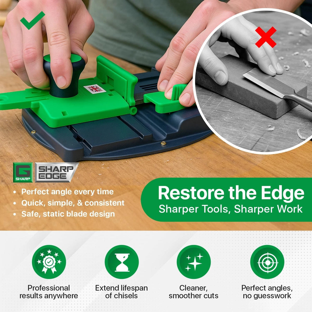 G Sharp Edge Chisel Sharpener - Sharpening Kit - Sharpens Blades Black