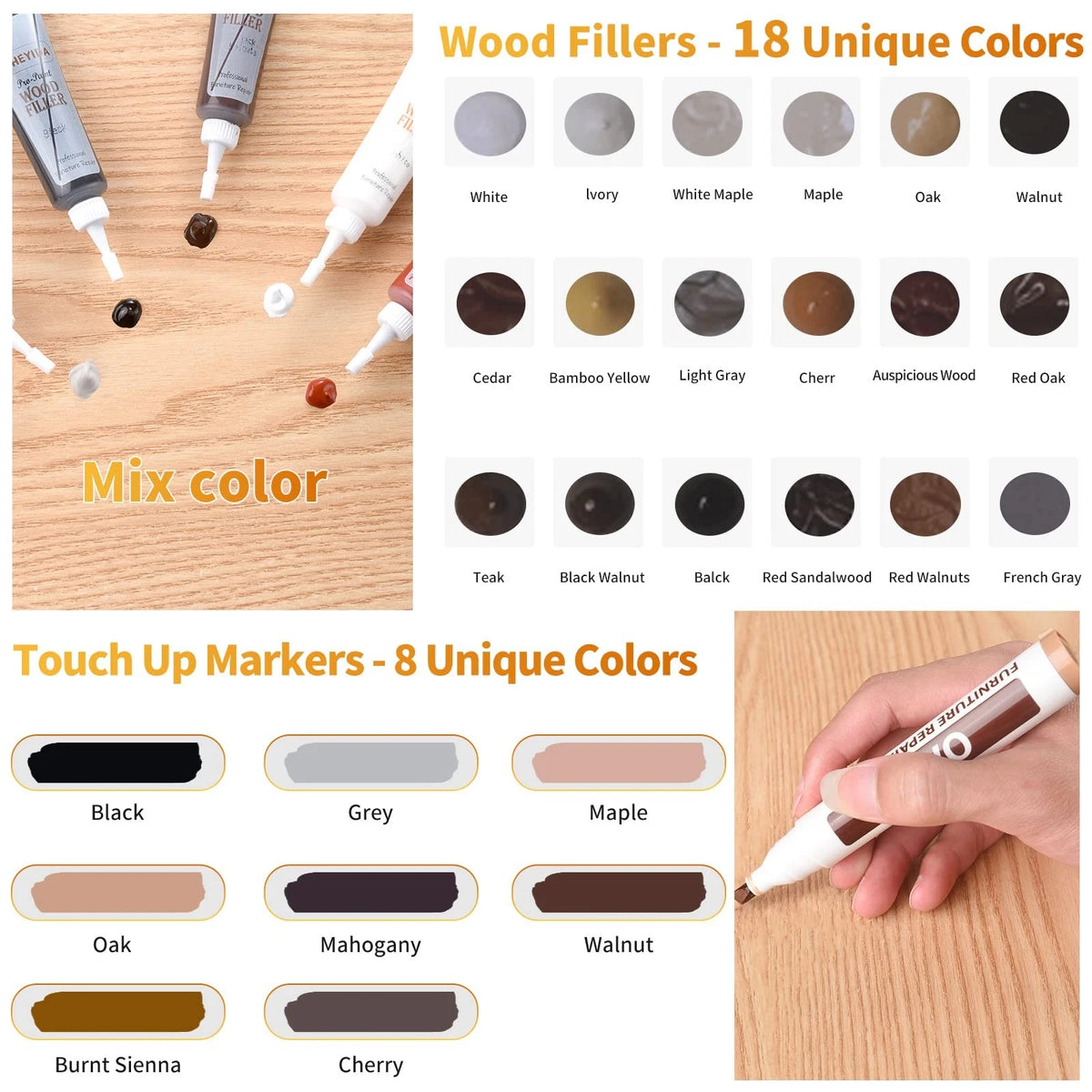 Wood Floor Scratch Repair - Set of 39 - Hardwood 20ml/18 color, 26 Colors-1