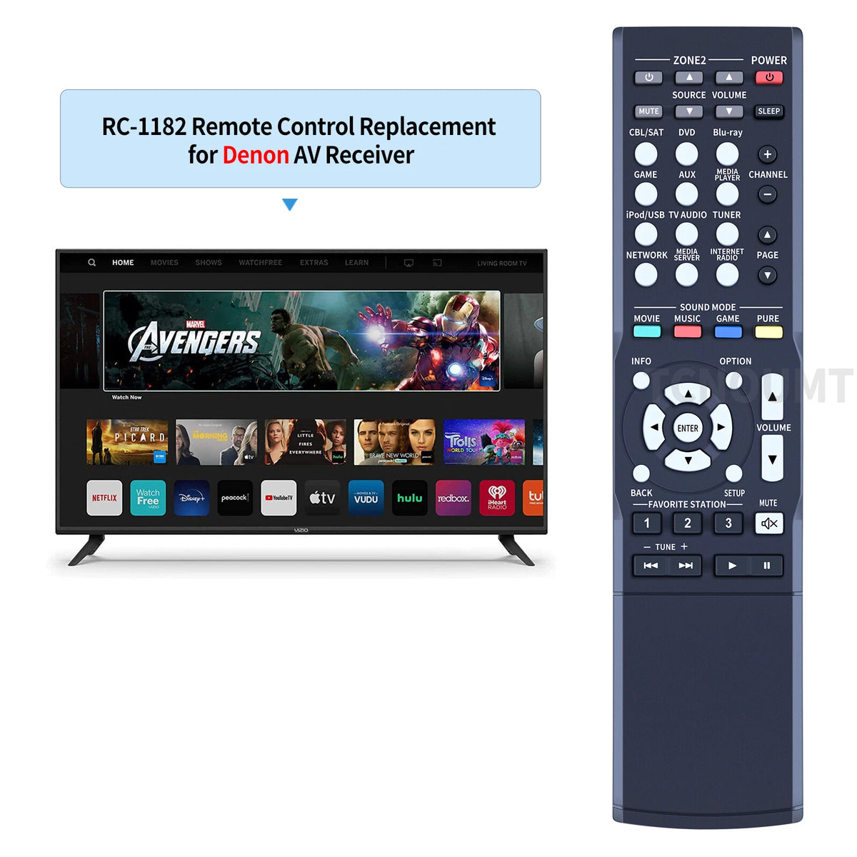 RC-1182 Remote Control For Denon Home Audio AV Receiver AVR-X1000