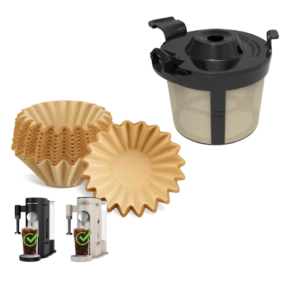 Black Permanent Coffee Filter & 100Pcs Paper Filters Compatible