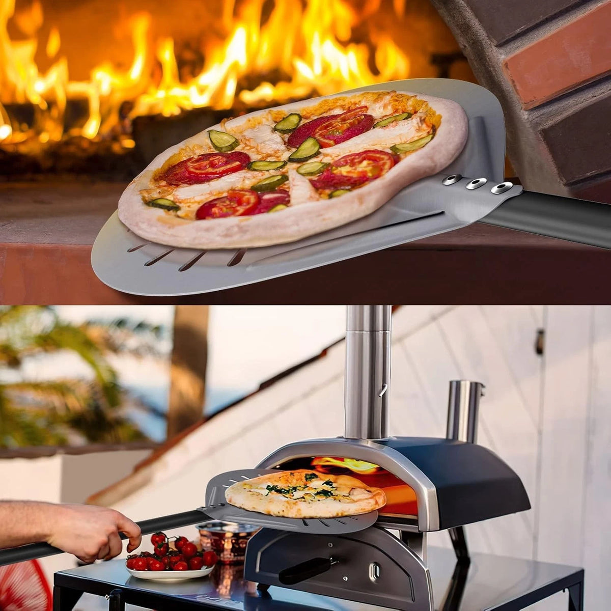 CUTEDATE 2 Piece Pizza Peel Set, 14 Inch Perforated 47.2INCH / 120CM, Gray