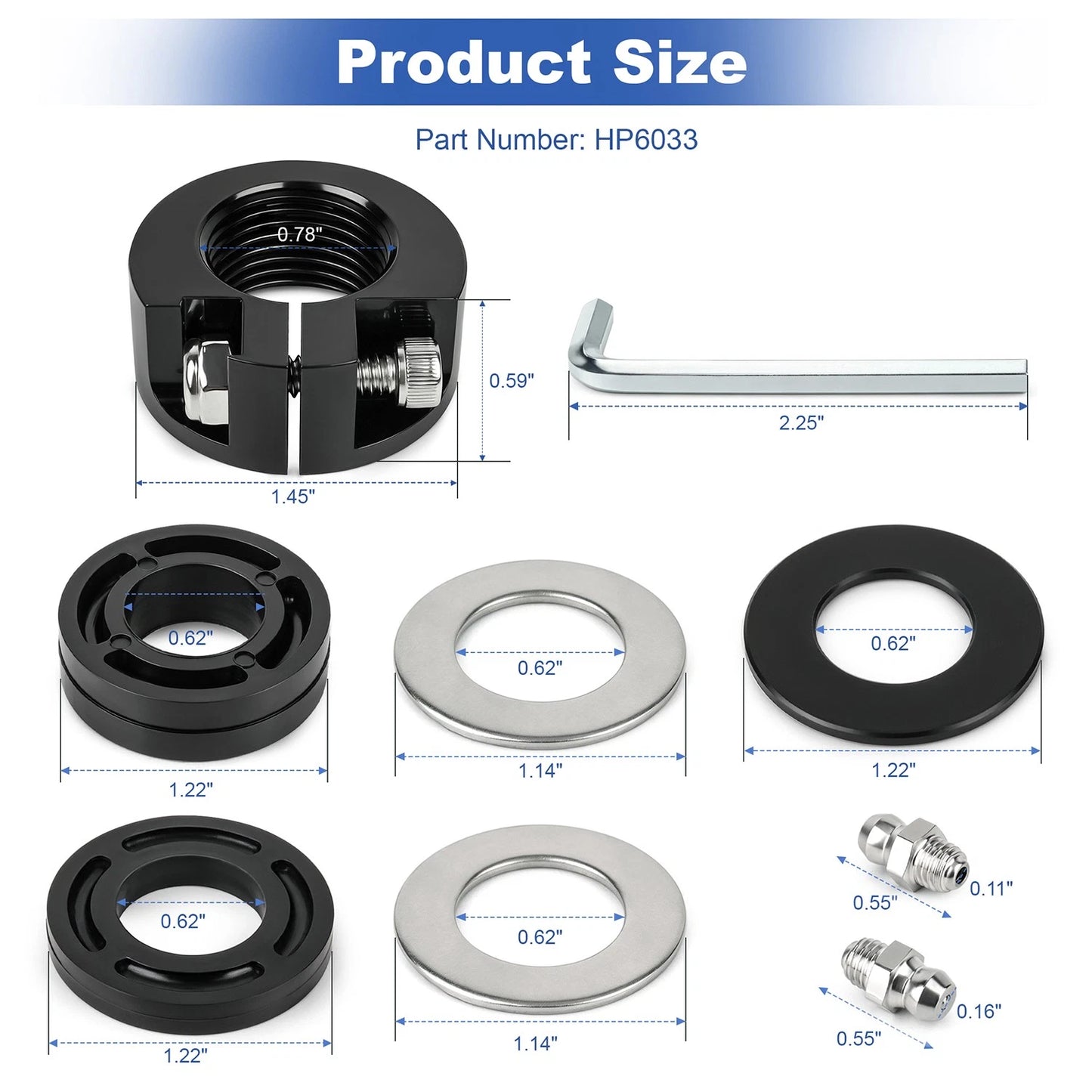 Front Mount Pivot Plate Cylinder Adjusting Nut Spacer Kit HP6033