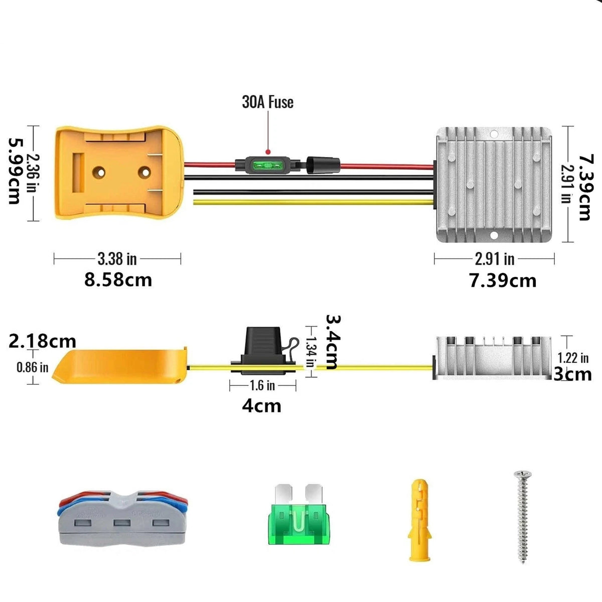 1 Peak 100W Step Down Converter for DeWalt 20V Power Wheels Battery Adapter DC