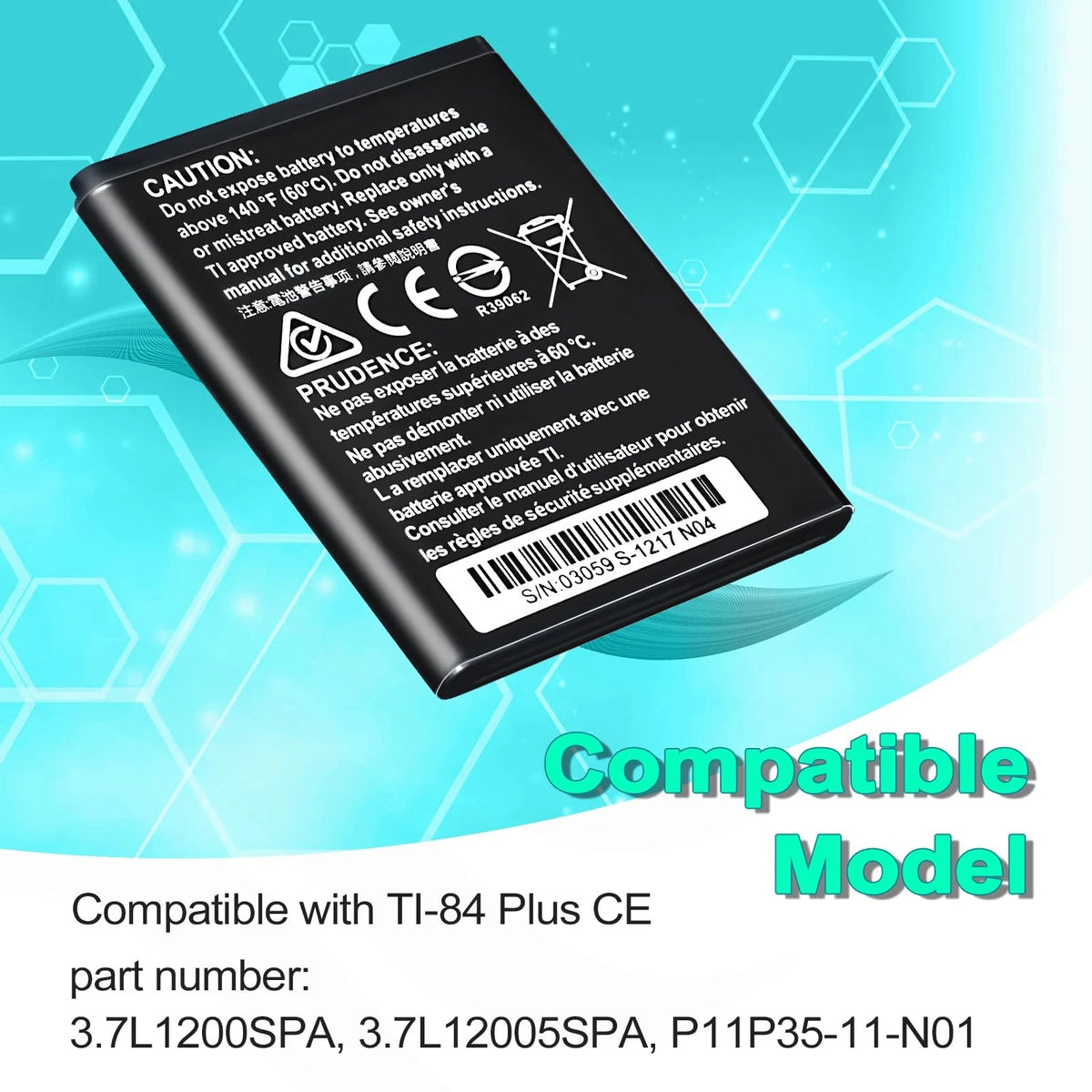 TI 84 Plus CE Battery Replacement - for Texas Instruments TI-84 TI-84, Black
