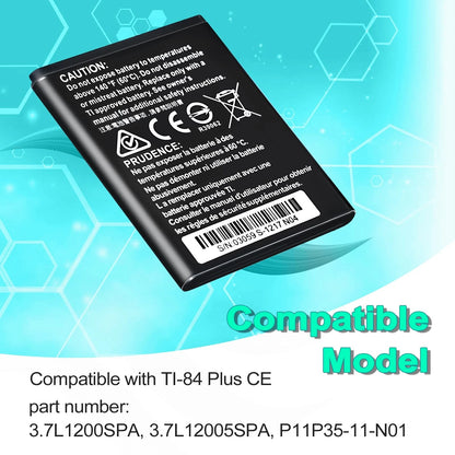 TI 84 Plus CE Battery Replacement - for Texas Instruments TI-84 TI-84, Black