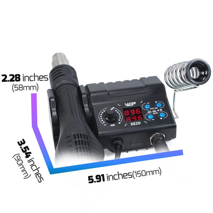WEP 882D Soldering Iron Station 2-IN-1 SMD Hot Air Rework with 2...
