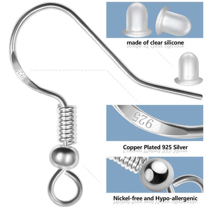 925 Sterling Silver Plated Earring Hooks 150 PCS/75 Pairs,Ear 500pcs,