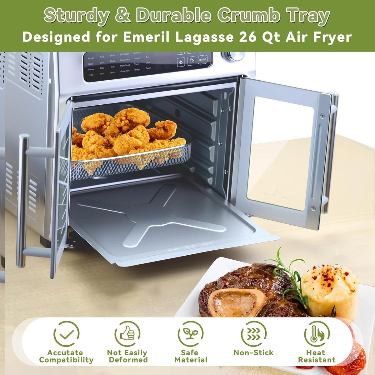 Crumb Tray Replacement Compatible with Emeril Lagasse 26 Qt for 26 Qt, Silver