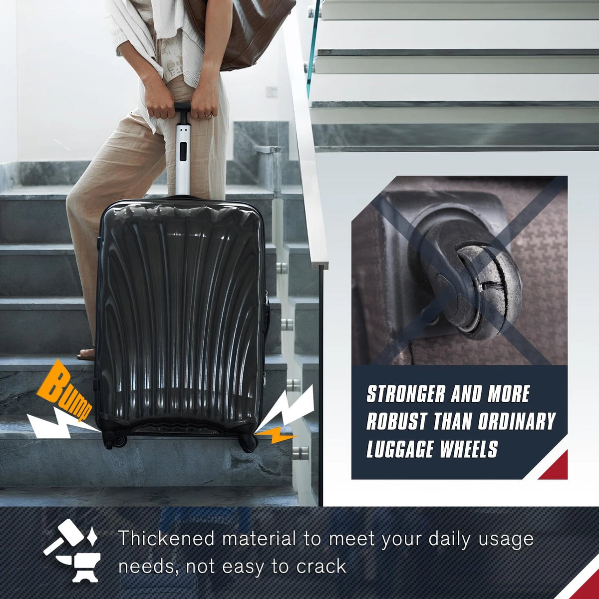 Zoofen Luggage Wheels Replacement 2 pcs Suitcase Black
