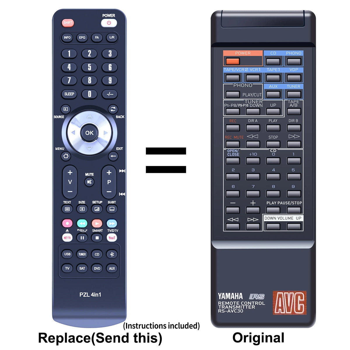 Replacement Remote Control For Yamaha RS-AVC30 Amplifier