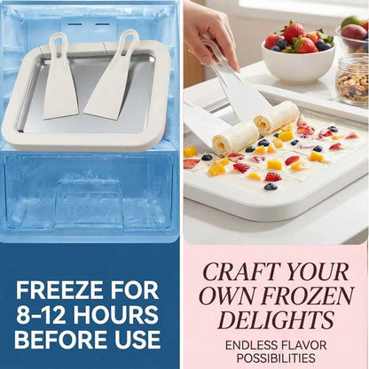 Rolled Ice Cream Maker Kit, Stainless Steel No-Electricity normal, WHITE