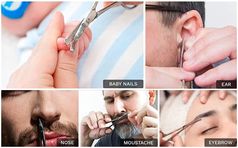 Rounded Stainless Steel Small Facial Hair Scissors, 3.7 Inches - Silver