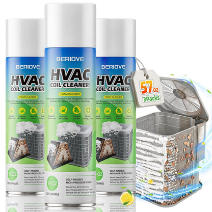 BERlOVE Foaming AC Coil Cleaner: 57oz for 19 Fl Oz (Pack of 3), White
