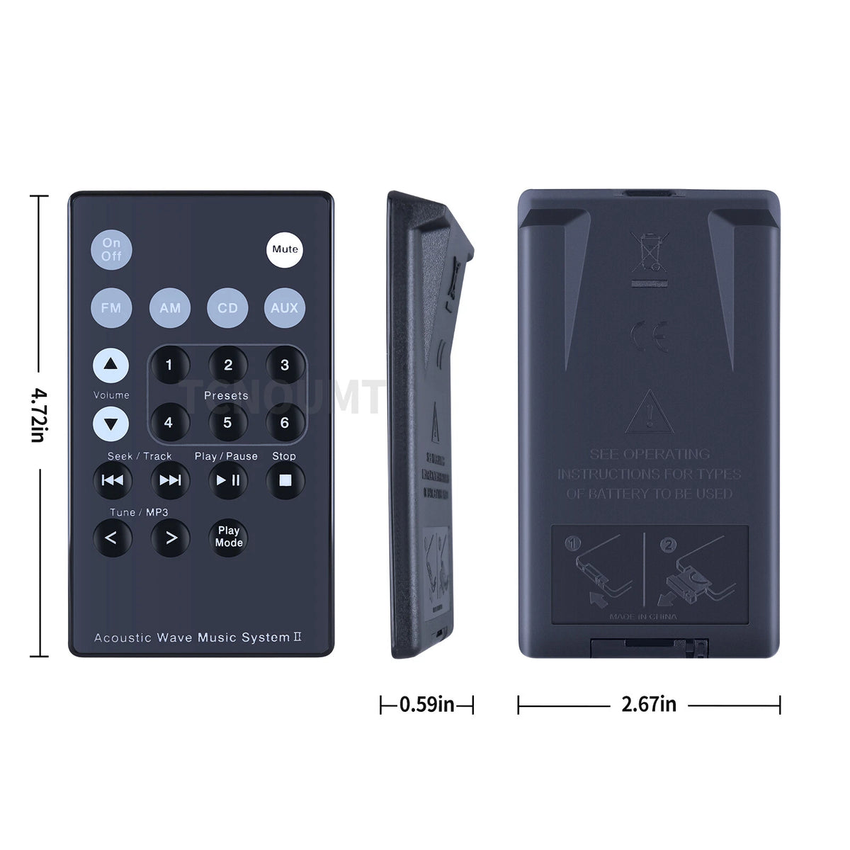 Replacement Remote Control For Bose Acoustic Wave Music System II Black
