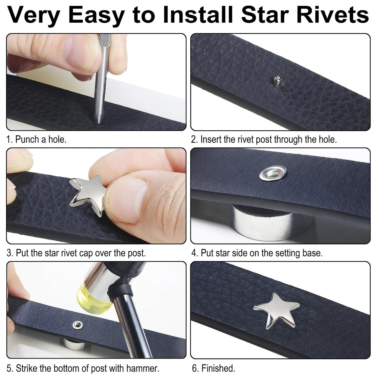 YORANYO 200 Sets Leather Rivets Kit Mixed Sizes for Star - Silver
