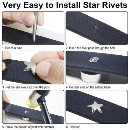 YORANYO 200 Sets Leather Rivets Kit Mixed Sizes for Star - Silver