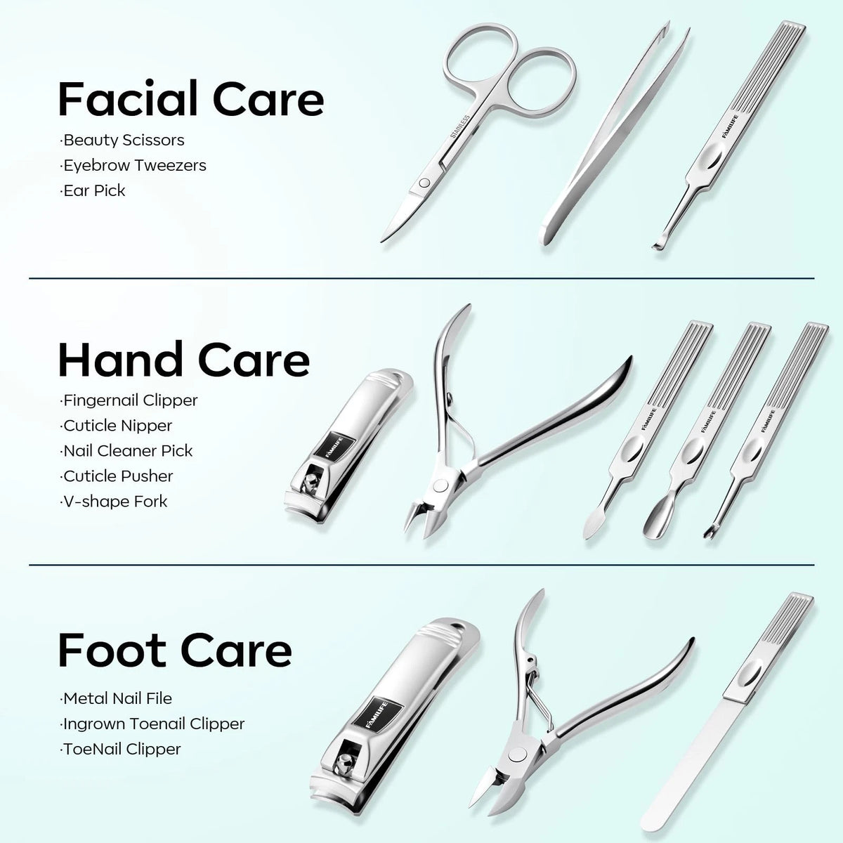 FAMILIFE Manicure Kit for Women, Professional Set Nail Green