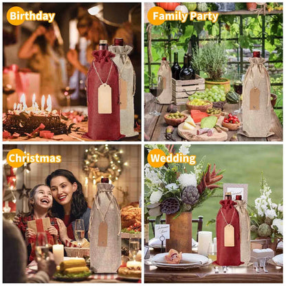 12 Pcs Burlap Wine Bags & Gift Tags, 12 Count (Pack of 1), Burlap/Red