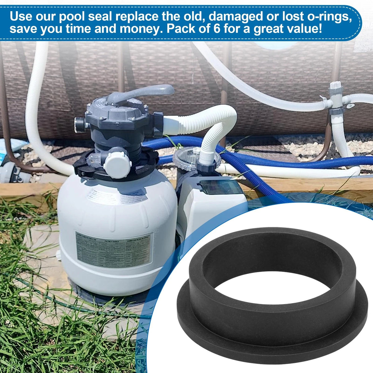 11228 L-Shape O-Ring Gasket Replacement for Intex Sand Filter Pumps Black