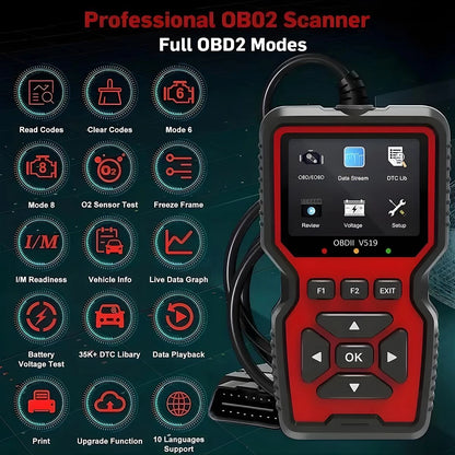 BESULEN Car OBD2 Scanner, V519 Auto Code Reader, 2.6*1.7*0.6in, Black