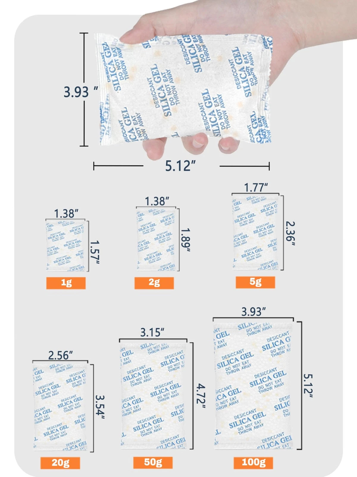 Vbeijll 5 Gram (50 Pack) Color-Indicating Silica Gel Packets, Premium 5