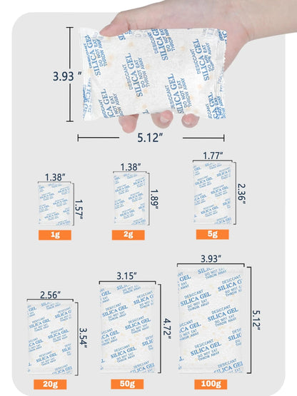 Vbeijll 5 Gram (50 Pack) Color-Indicating Silica Gel Packets, Premium 5