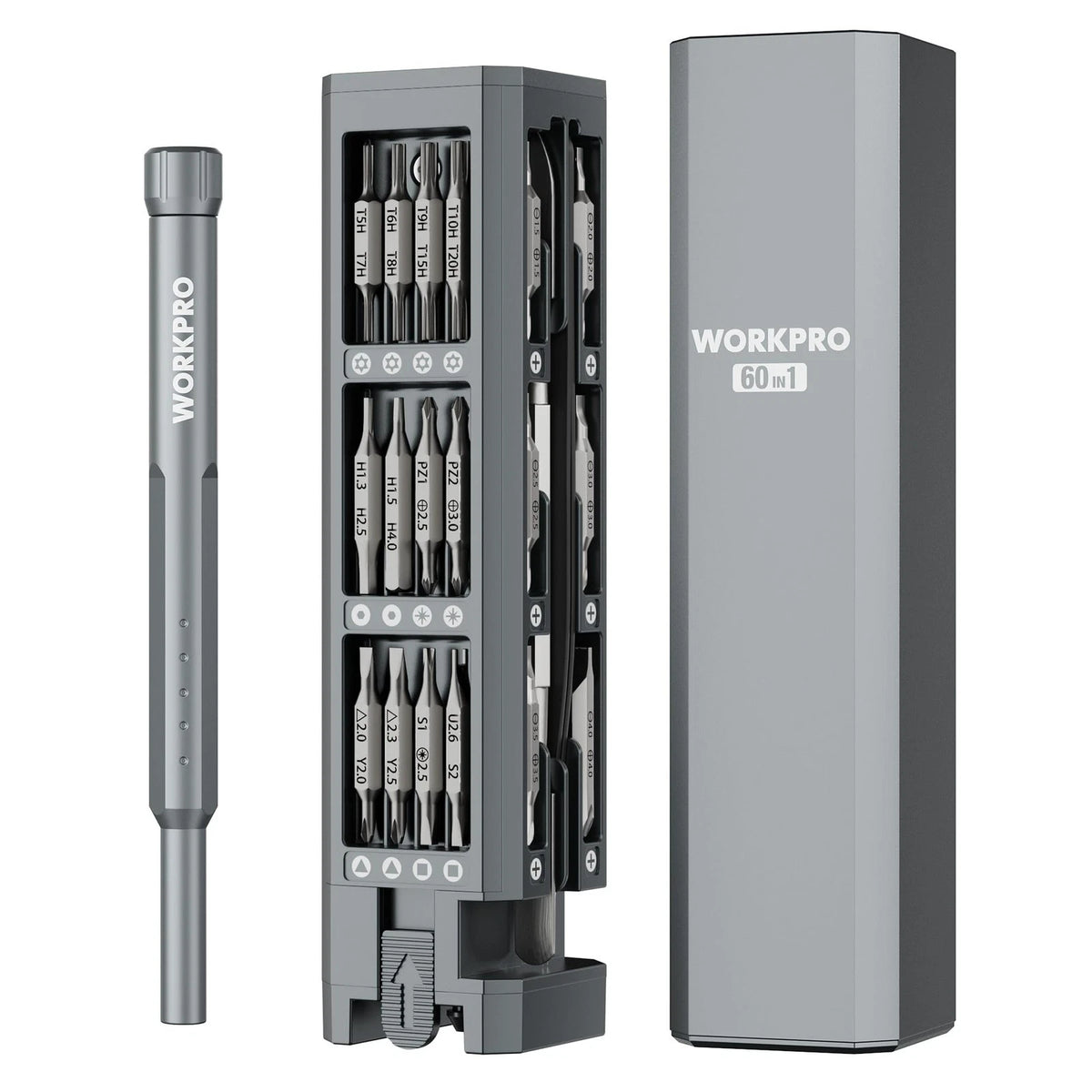 WORKPRO 60-in-1 Precision Screwdriver Set with Pop-up Magnetic Case, Grey