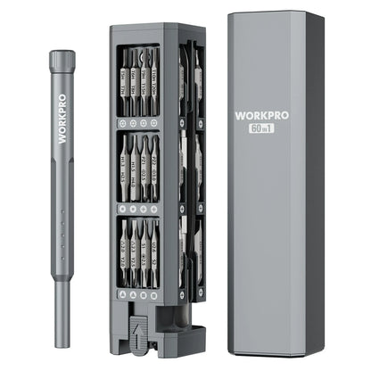 WORKPRO 60-in-1 Precision Screwdriver Set with Pop-up Magnetic Case, Grey