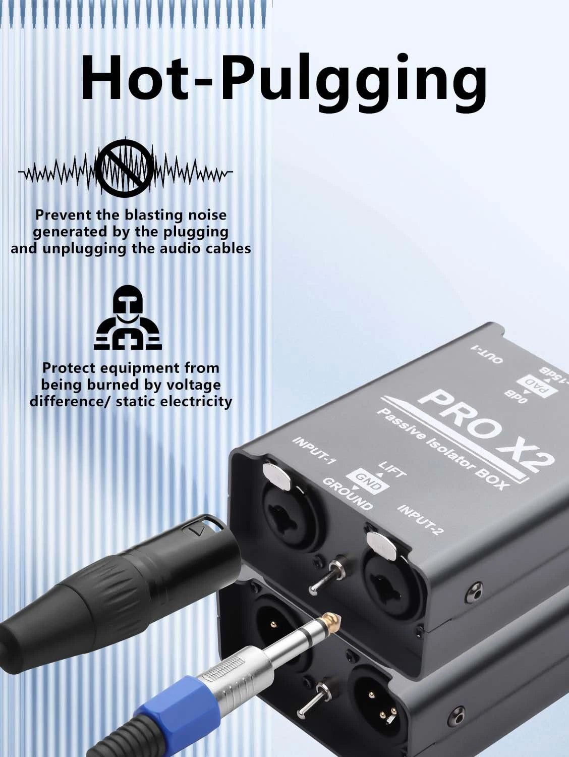 GINTOOYUN Pro Passive Stereo Direct Connection Box 2-Channel Audio black