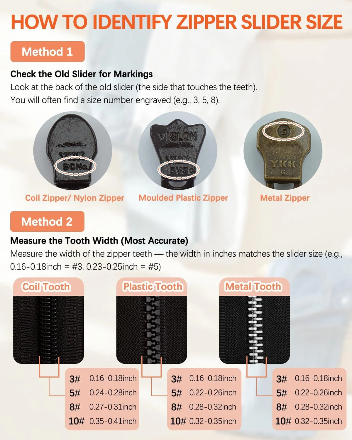 Zipper Repair Kit for YKK Metal, Molded Vislon & Coil Zippers, 16 Pcs