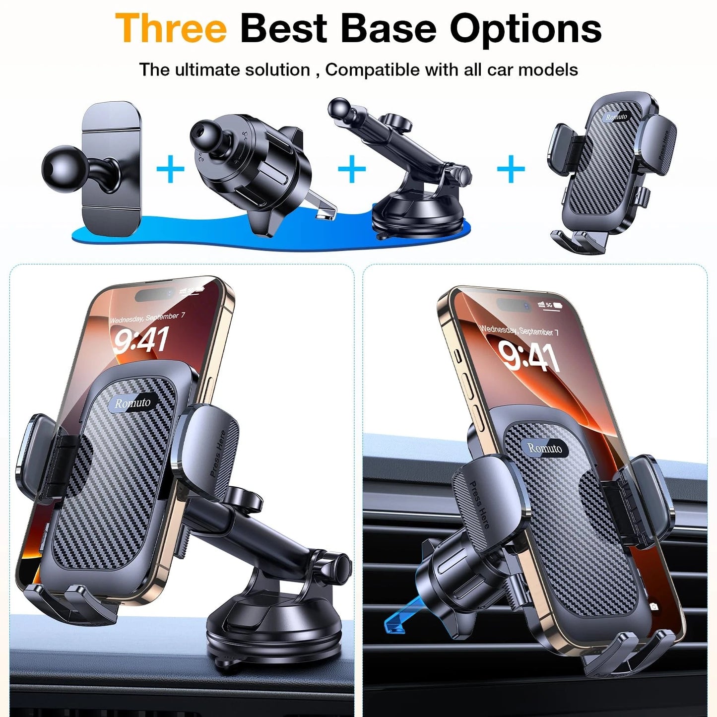 Phone Holders for Your Car Holder Mount【Super Suction】Cell Dark Black