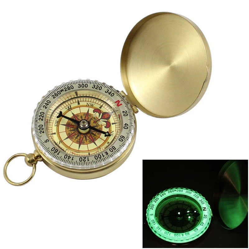 Outdoor Camping Luminous Brass Pocket Watch Style Military Army Compass Keychain