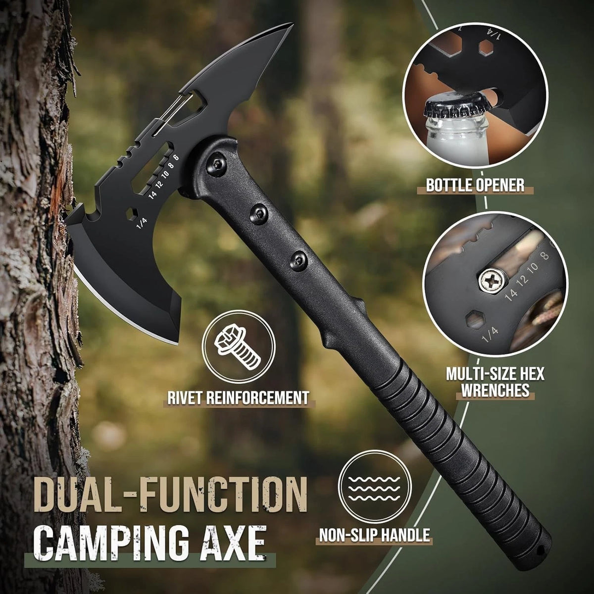 Freelander Tactical Axe 2 Pack, Sharp Tomahawk with Sheath, Portable Black