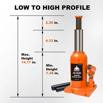 Jack Boss Bottle 10 Ton (20,000 LBs) Hydraulic Car Jack, 10 TON, Orange
