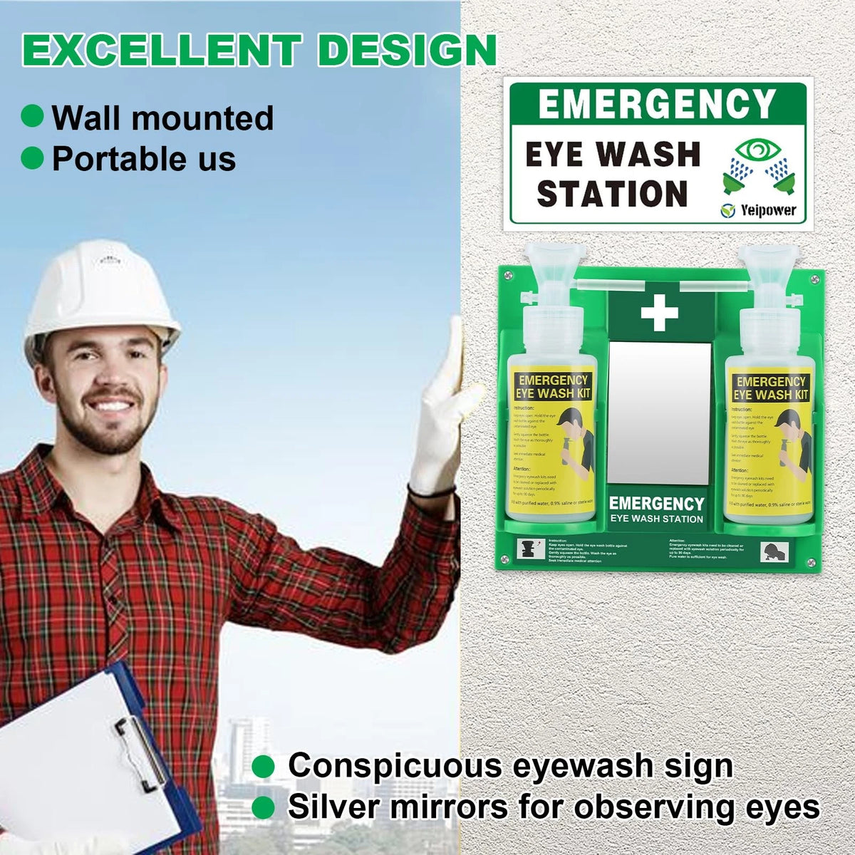 Portable Eyewash Station Kit OSHA-Approved - 11 x 10 inch(Pack of 2), 2 Pcs